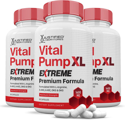 (3 Pack) Vital Pump XL Extreme Pills 1600MG Premium Formula Proprietary Blend for Men's Health 180 Capsules