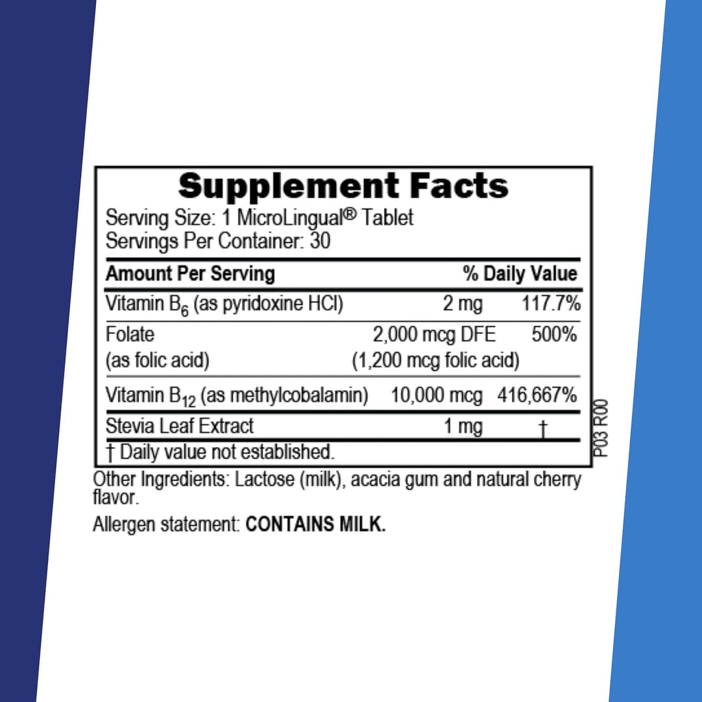 Superior Source No Shot Vitamin B-12 Methylcobalamin 10000 mcg, B-6 & Folic Acid 1200 mcg - 30 Sublingual Tablets