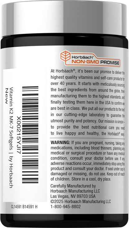 Horbäach Vitamina D3 + K2, 5000 UI y 100 mcg – La vitamina D contribuye al mantenimiento de los huesos en – Image 3