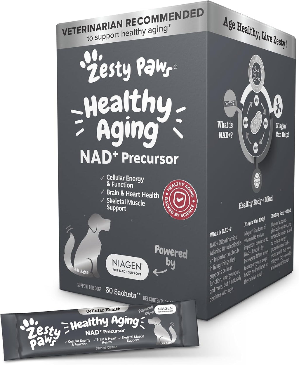 Zesty Paws Suplemento NAD+ Precursor para Perros – Niagen – 30 Sobres