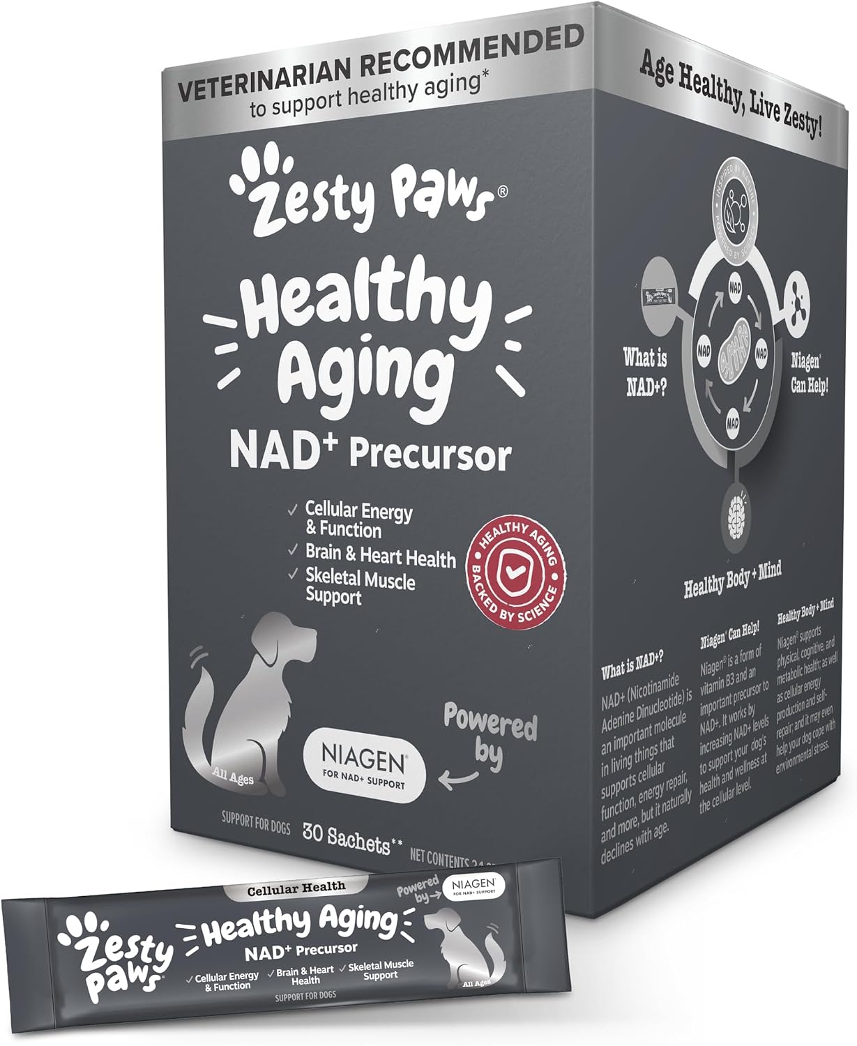 Zesty Paws Suplemento NAD+ Precursor para Perros – Niagen – 30 Sobres