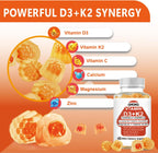 GKOKG Vitamina D3 K2 Gominolas Veganas - 1000 UI D3 + 200 mcg MK7 - Apoyo para Huesos, Corazón, Músculos e Inmunidad - 60 Gominolas Sabor Naranja