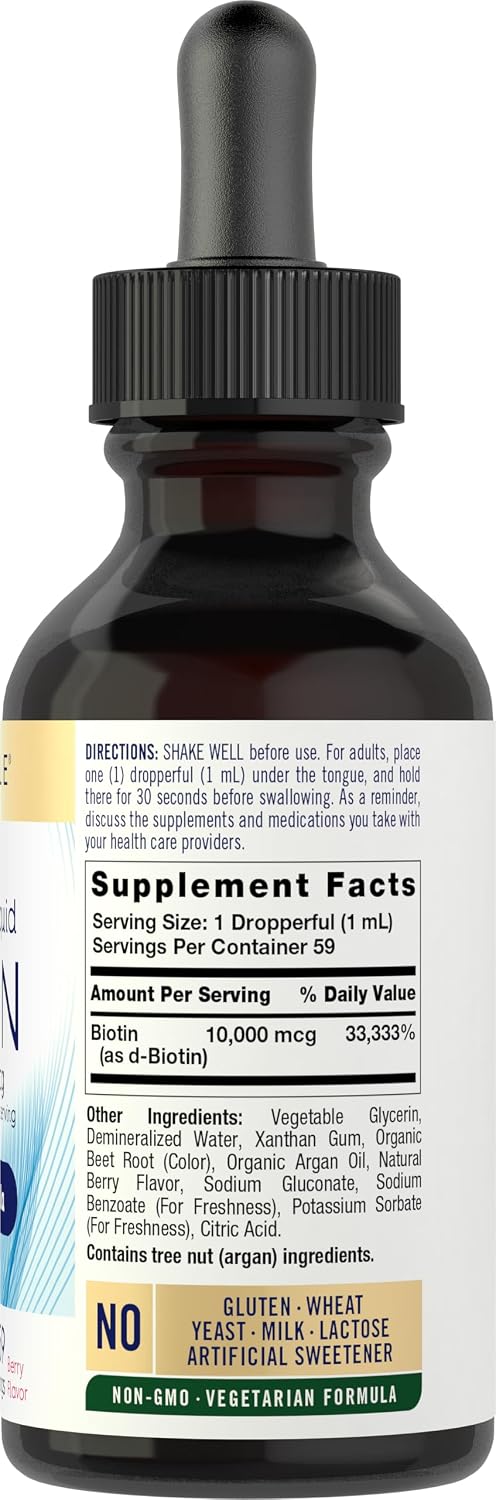 Carlyle Biotina Líquida 10000mcg | 59 ml | Gotas de Alta Concentración | Suplemento Vegetariano, No GMO, Sin Gluten