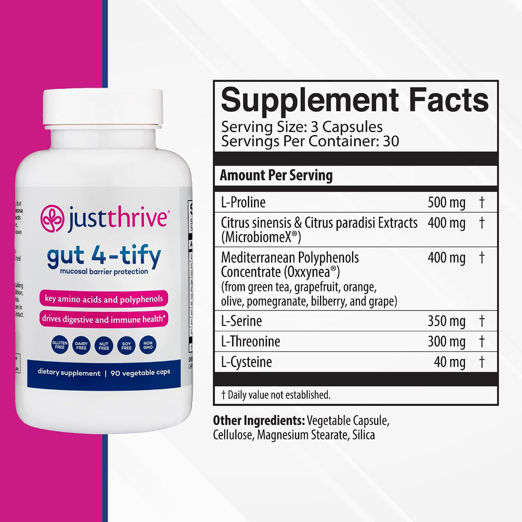 Just Thrive Gut 4-tify - Suplemento para la Salud Intestinal - 90 Cápsulas Vegetales