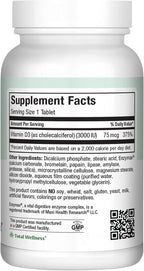 Maxi Health Vitamina D3 3000 UI 75 mcg Suplemento de vitamina D para huesos, dientes, sistema inmunitario - Suplemento de D3 fácil de tragar, no transgénico, kosher (180 comprimidos)