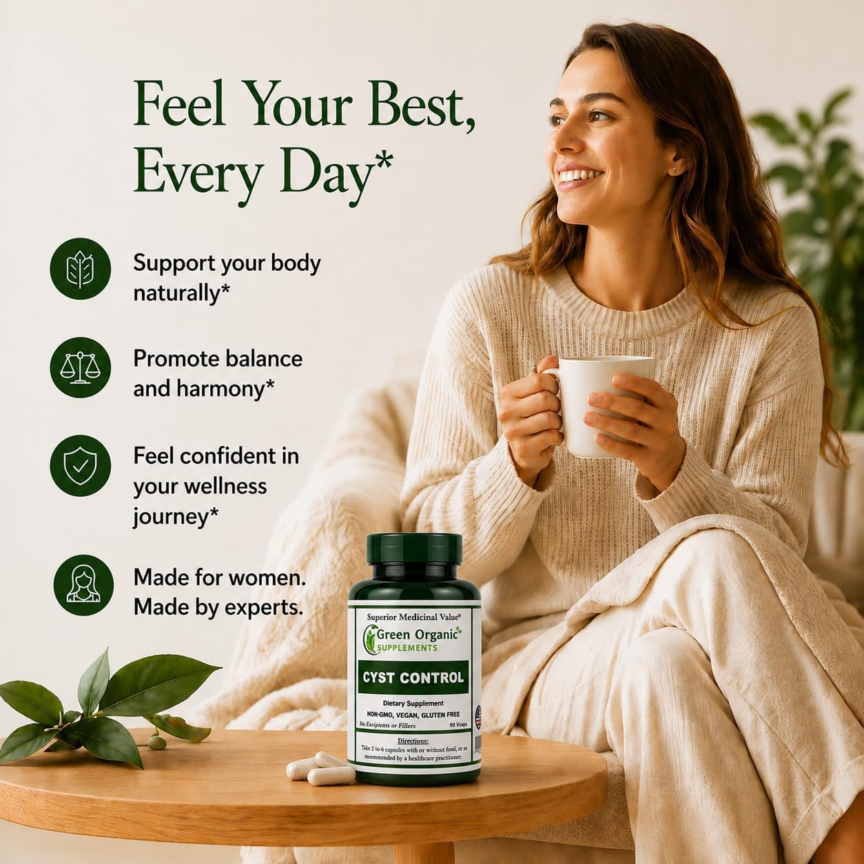 Green Organic Supplements Fórmula para Quiste Mamario, 90 Cápsulas Vegetales, Alta Absorción, No-GMO, Sin Gluten (Paquete de 3)