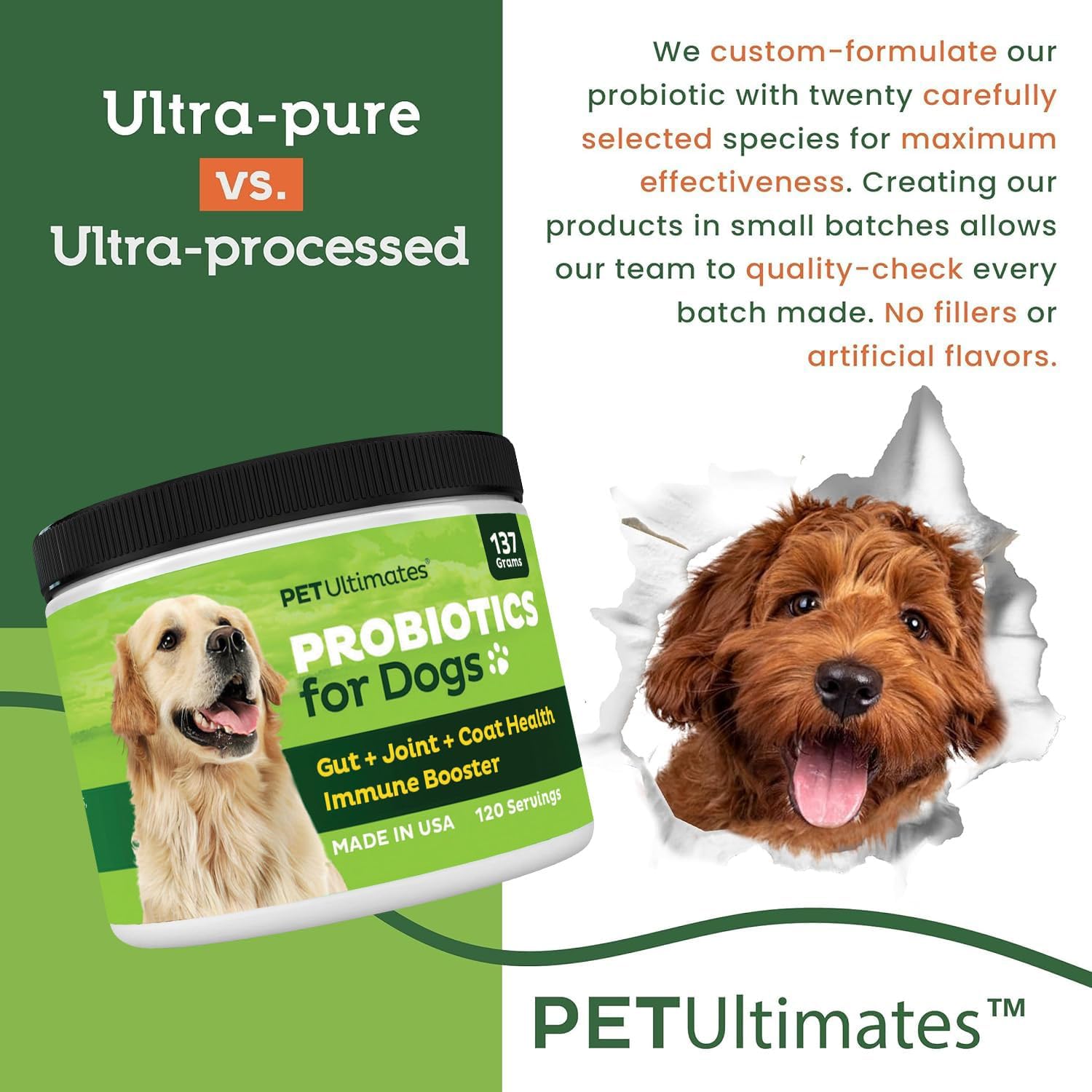 Pet Ultimates Probióticos para Perros - Polvo 137g (120 dosis)