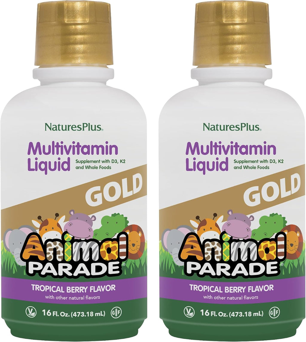 NaturesPlus Animal Parade Gold Multivitamínico Líquido Infantil Sabor Tropical Berry - Pack de 2 Botellas de 887 ml