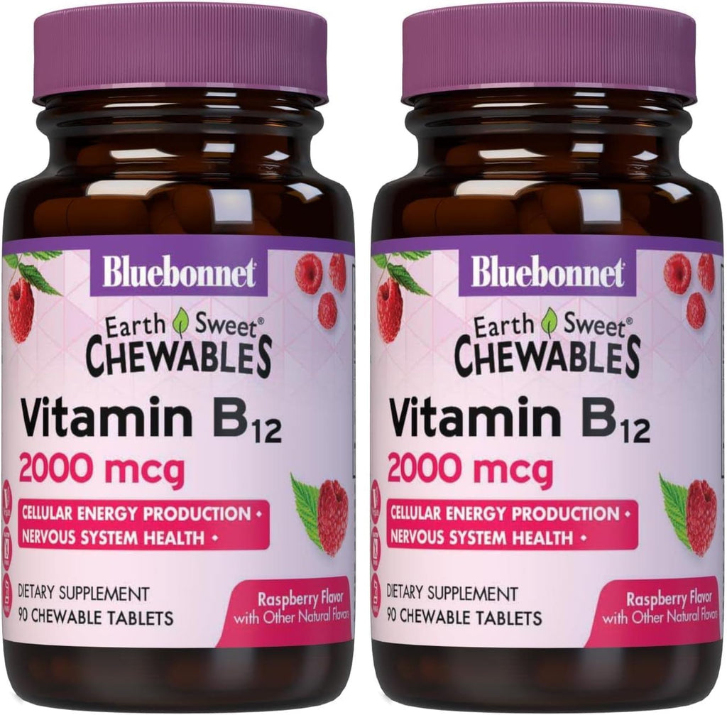 BlueBonnet Nutrition Earth Sweet Vitamina B12 5000 mcg Comprimidos Masticables, Sabor Frambuesa, 60 Comprimidos