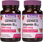 BlueBonnet Nutrition Earth Sweet Vitamina B12 5000 mcg Comprimidos Masticables, Sabor Frambuesa, 60 Comprimidos