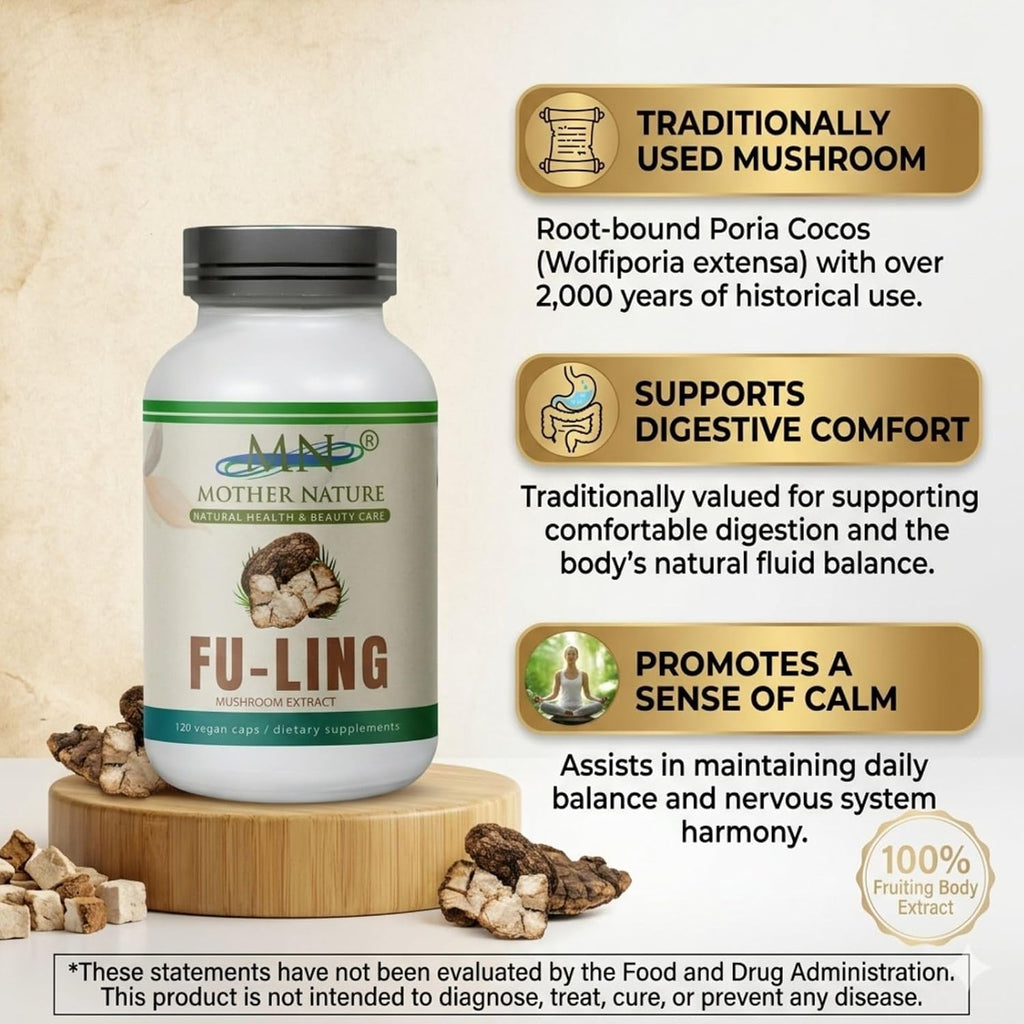 MN Mother Nature Extracto de Fu-Ling 500mg – 120 Cápsulas Veganas