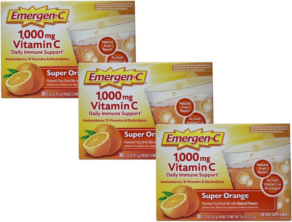Emergen-C 1000 mg Vitamina C Sabor Naranja - Pack de 3 (30 sobres cada uno)