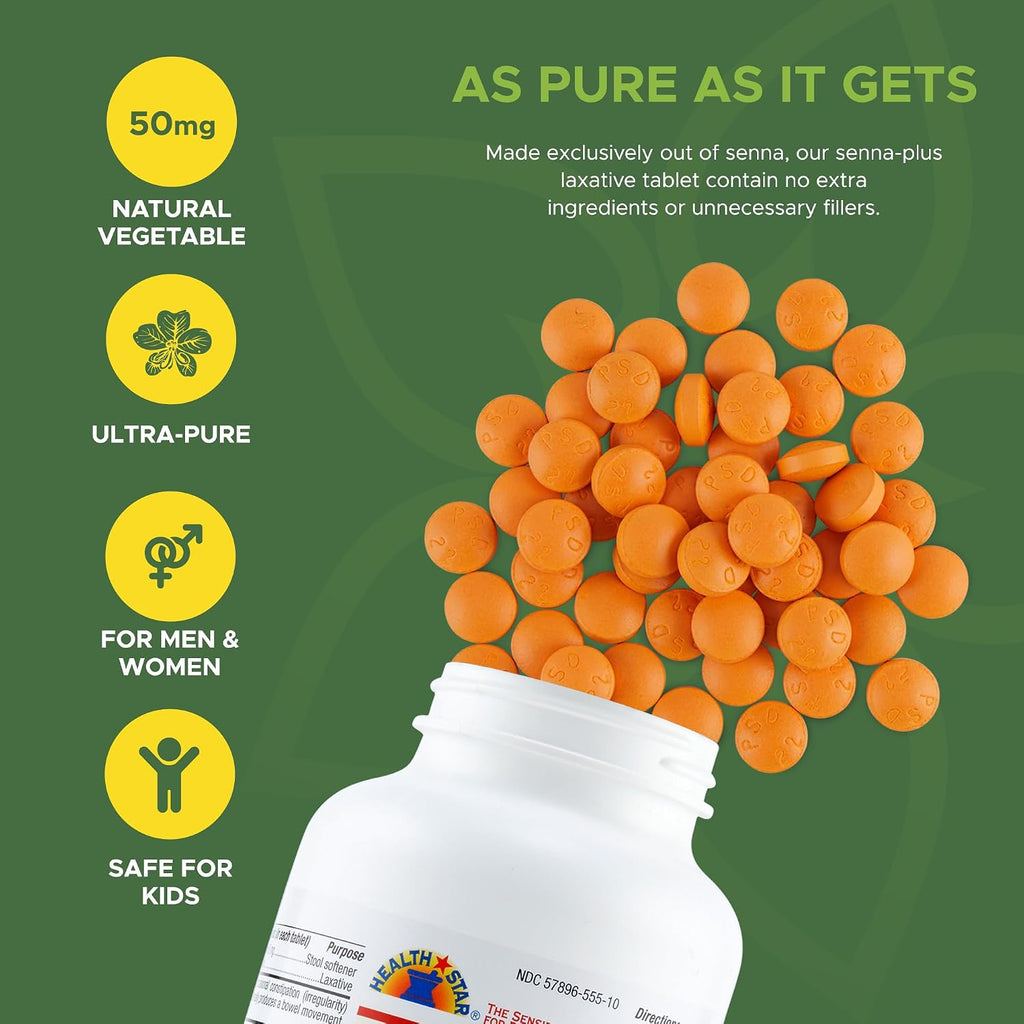 Health Star Senna Plus Laxante y Ablandador de Heces, 1000 Comprimidos