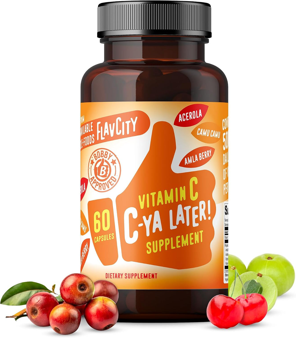 FlavCity Vitamina C C-Ya Later! Superfood-Derived Immunity Support - 500% Valor Diario (60 Cápsulas)