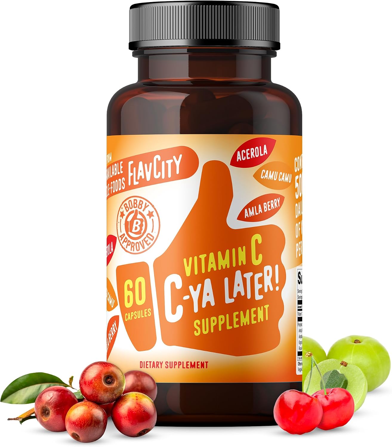 FlavCity Vitamina C C-Ya Later! Superfood-Derived Immunity Support - 500% Valor Diario (60 Cápsulas)