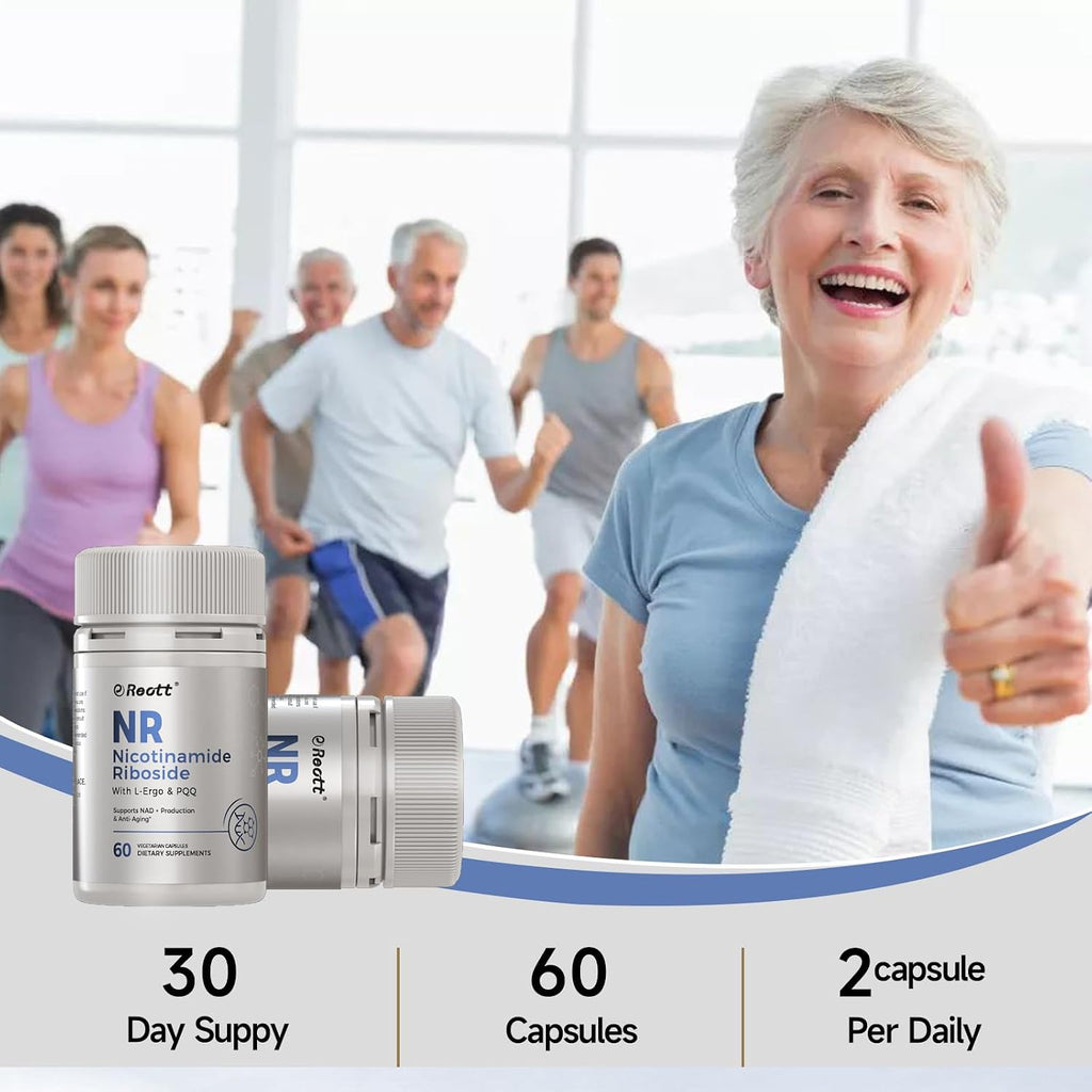REOTT Suplemento de Nicotinamida Ribósido (NR) 300 mg, Apoyo NAD+, 60 Cápsulas, con L-Ergotioneína y PQQ para Salud Celular y Envejecimiento Saludable