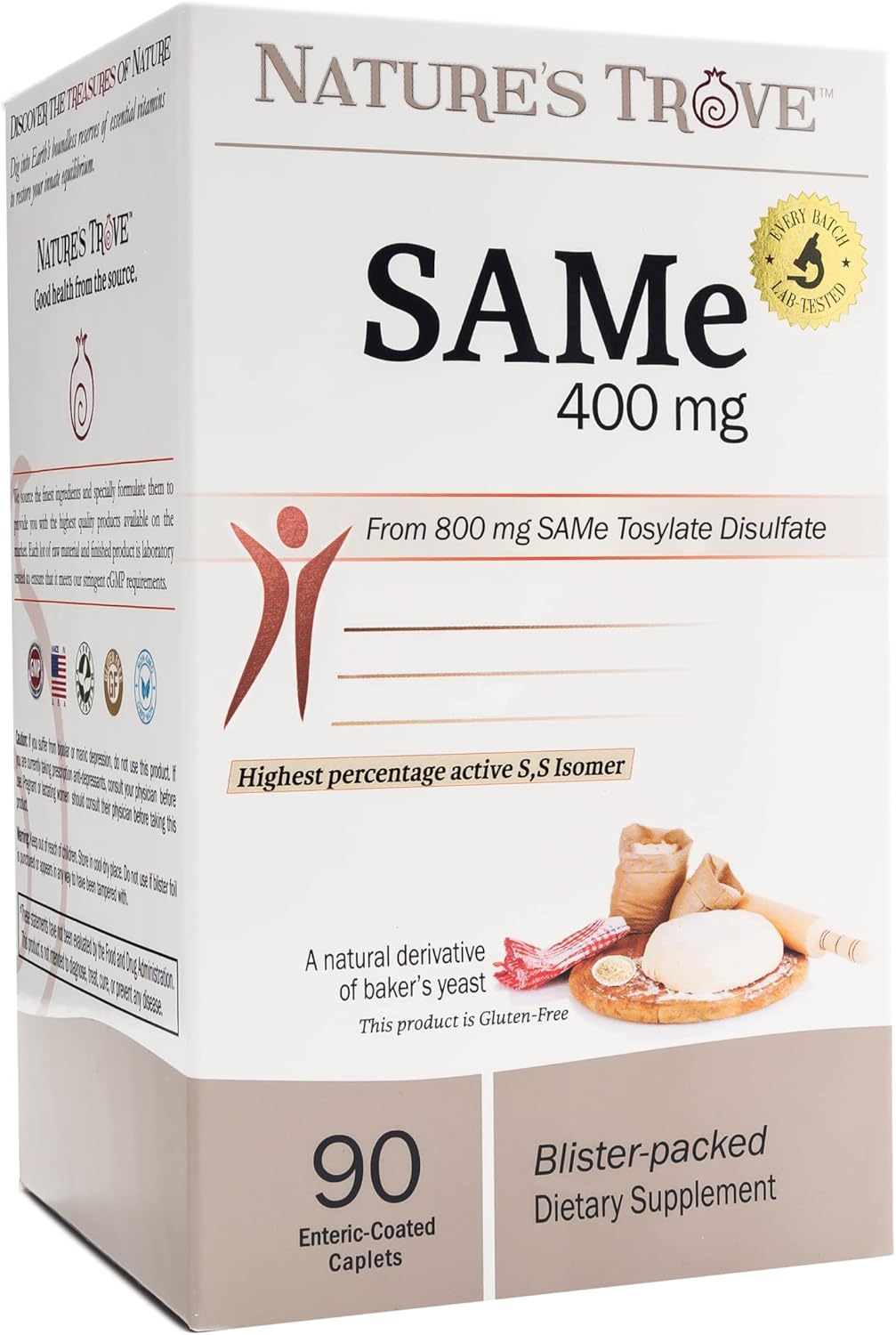 Nature's Trove SAM-e 400 mg – 30 tabletas entéricas | Vegano, Kosher, Sin gluten