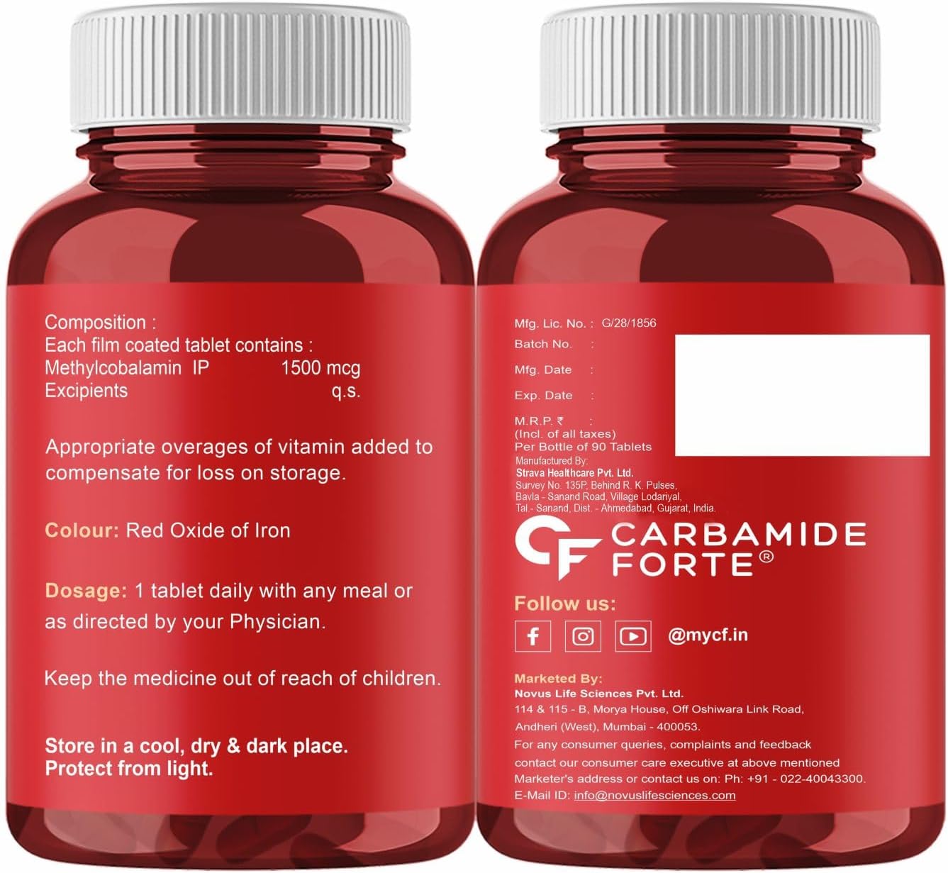 Carbamide Forte Vitamina B12 Metilcobalamina 1500 mcg - 90 Comprimidos