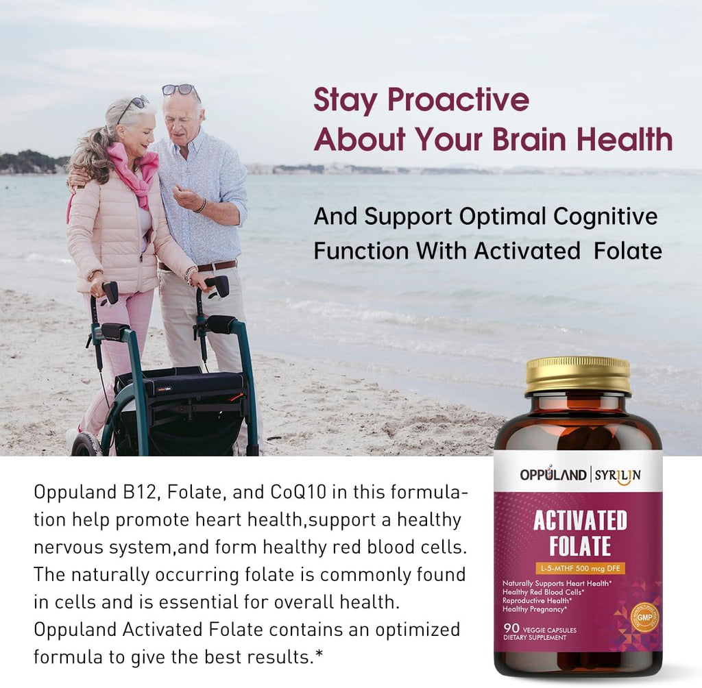 Activated Folate-L 5-MTHF DFE - Metilfolato con B12, CoQ10 y Frambuesa Roja - 500 mcg - 90 Cápsulas Vegetales