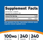 Nutricost Niacina (Vitamina B3) 100mg, 240 Cápsulas - Con Enrojecimiento