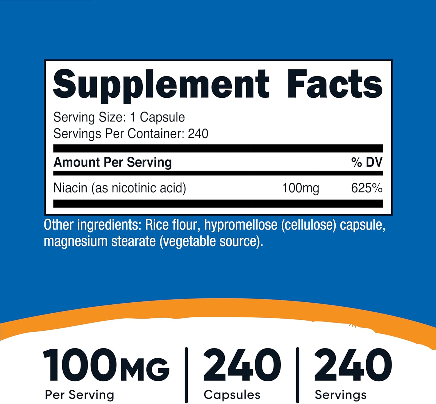 Nutricost Niacina (Vitamina B3) 100mg, 240 Cápsulas - Con Enrojecimiento