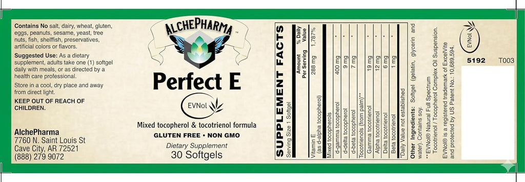 Perfect E - Patented EVNol® Brand tocotrienols Full Spectrum tocotrienol Complex w/Highest Ratio of Alpha, beta, Gamma, and Delta-tocotrienols (268mg - 400 IU) (30)