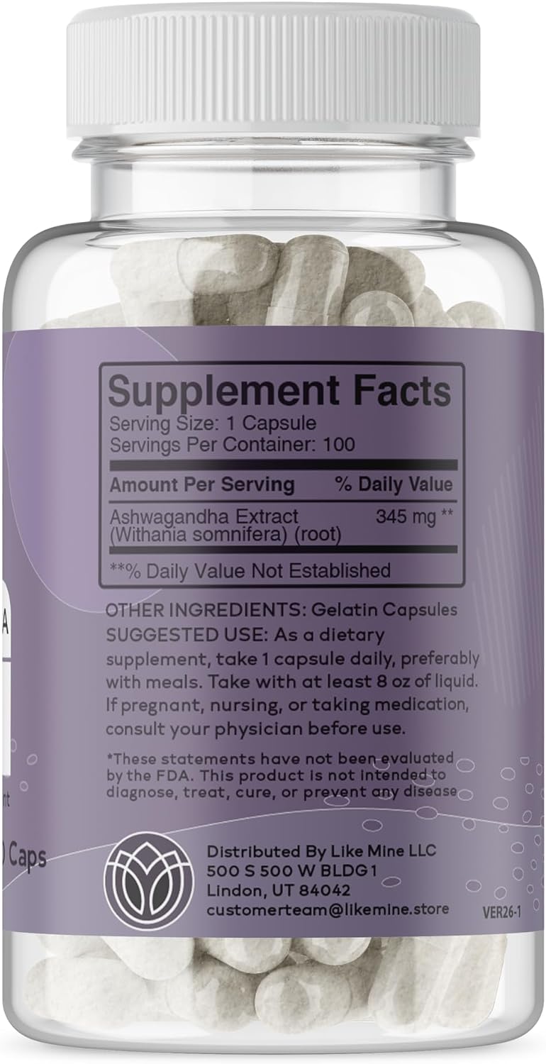 Like Mine Ashwagandha (100 Cápsulas) – Suplemento Herbal Puro y Natural para Mujeres
