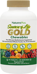 NaturesPlus Source of Life GOLD Chewables - 90 Comprimidos Vegetarianos - Sabor Fruta Tropical - Multivitamínico de Alimentos Integrales - Sin Gluten