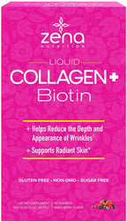 Zena Liquid Collagen + Biotin: 2500mg Colágeno, 5000mcg Biotina, Fórmula Verisol | Apoyo Cabello, Piel, Uñas y Articulaciones | No Transgénico, Sabor Bayas Mixtas | 90 Porciones