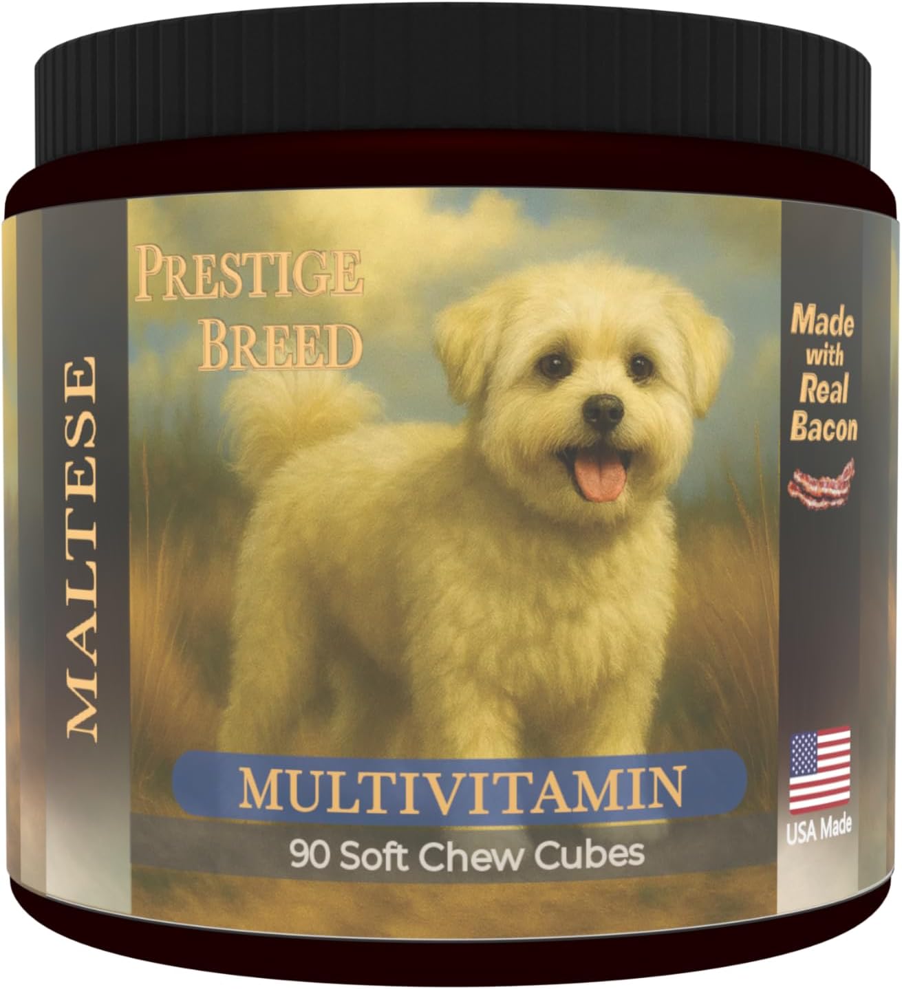 Prestige Breed Multivitaminas, Nutrición Equilibrada para tu Maltés, 90 masticables con Tocino Real