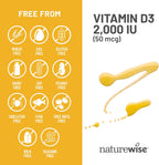 NatureWise Vitamina D3 2000 IU (50 mcg) - 200 Cápsulas Blandas - Apoyo Inmunológico, Función Muscular y Salud Ósea