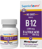 Superior Source NO Shot Triple B-12 3000 mcg B6 Ácido Fólico 800 mcg - 60 comprimidos de disolución instantánea