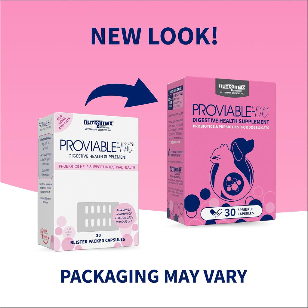 Nutramax Proviable Probióticos para Perros y Gatos, Suplemento Digestivo Diario con Múltiples Cepas Bacterianas, 30 Cápsulas