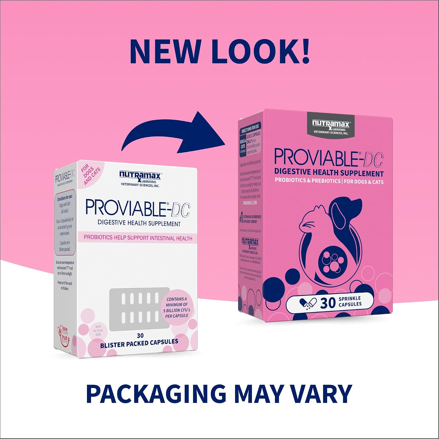 Nutramax Proviable Probióticos para Perros y Gatos, Suplemento Digestivo Diario con Múltiples Cepas Bacterianas, 30 Cápsulas