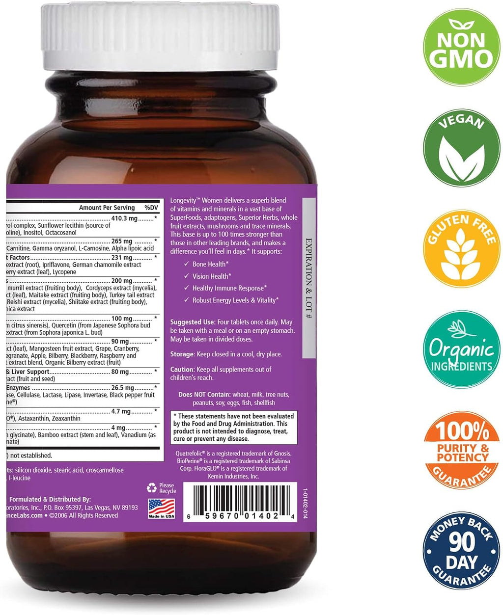 Pure Essence Longevity for Women 40+ - Multivitamin with Superfoods and Minerals - 90 Tablets