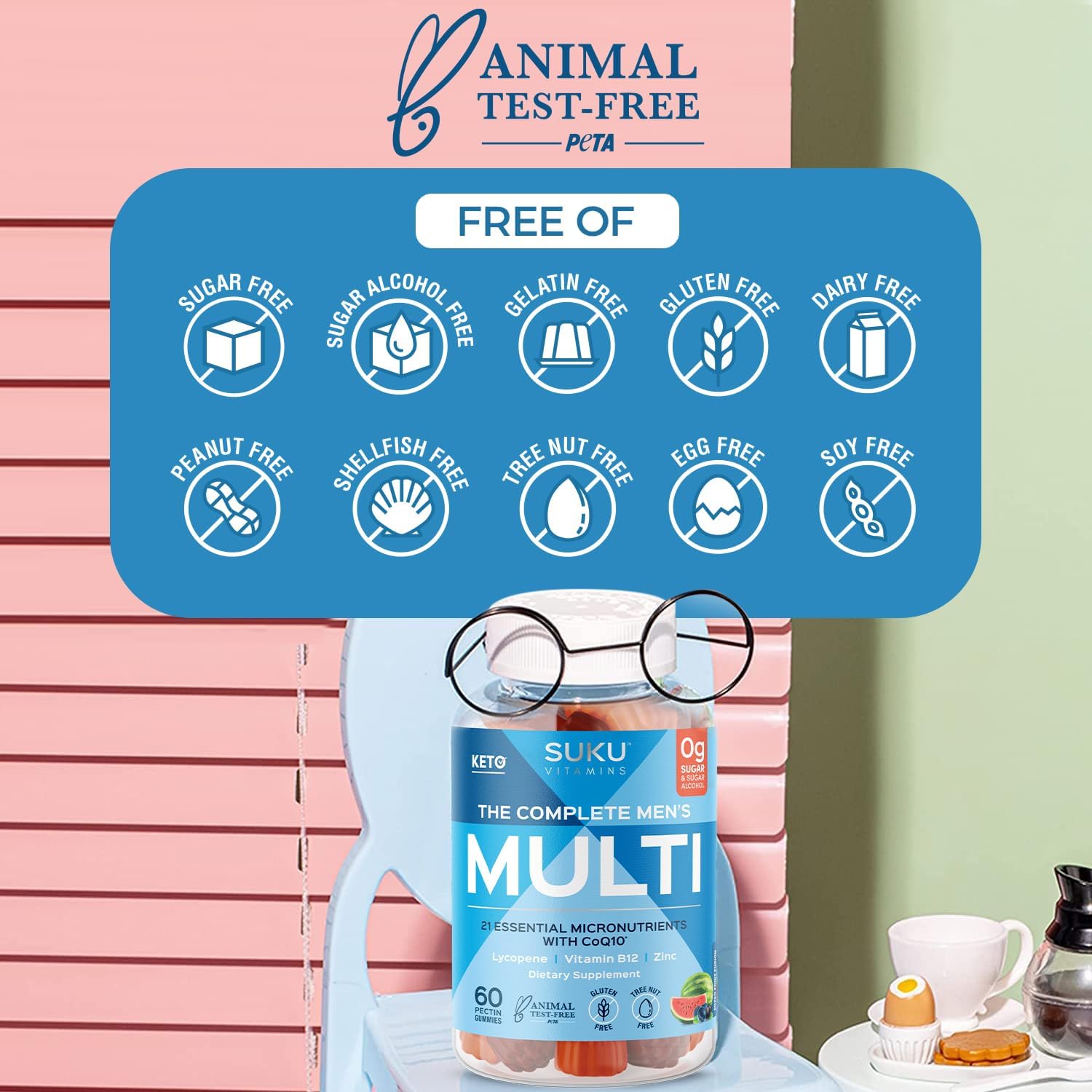 SUKU Multivitamínico Diario Gomitas Hombre - Sin Azúcar, Vegano, 60 uds
