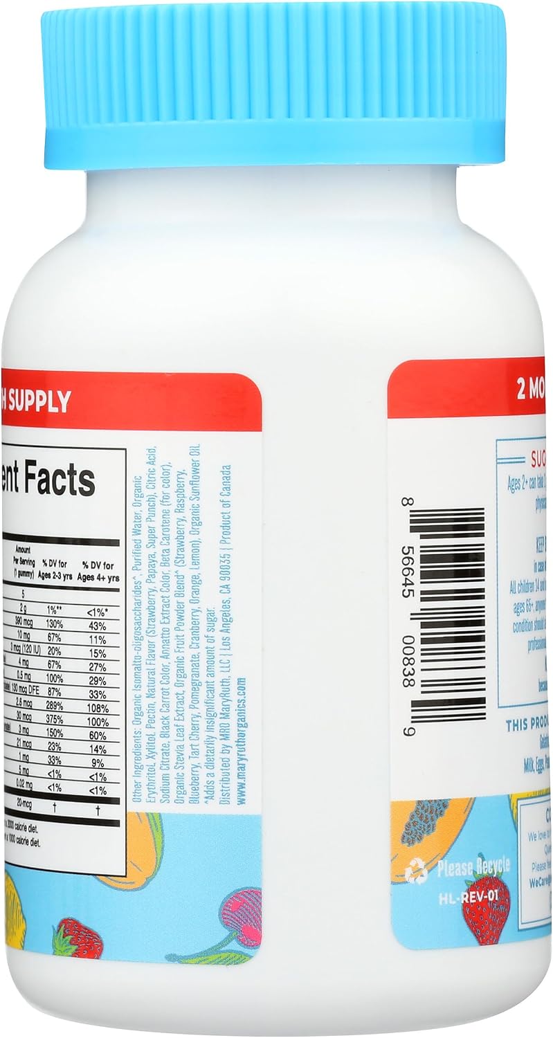 MaryRuth's Kids Multivitamin Gummies - Multivitamínico infantil sin azúcar, 60 gominolas