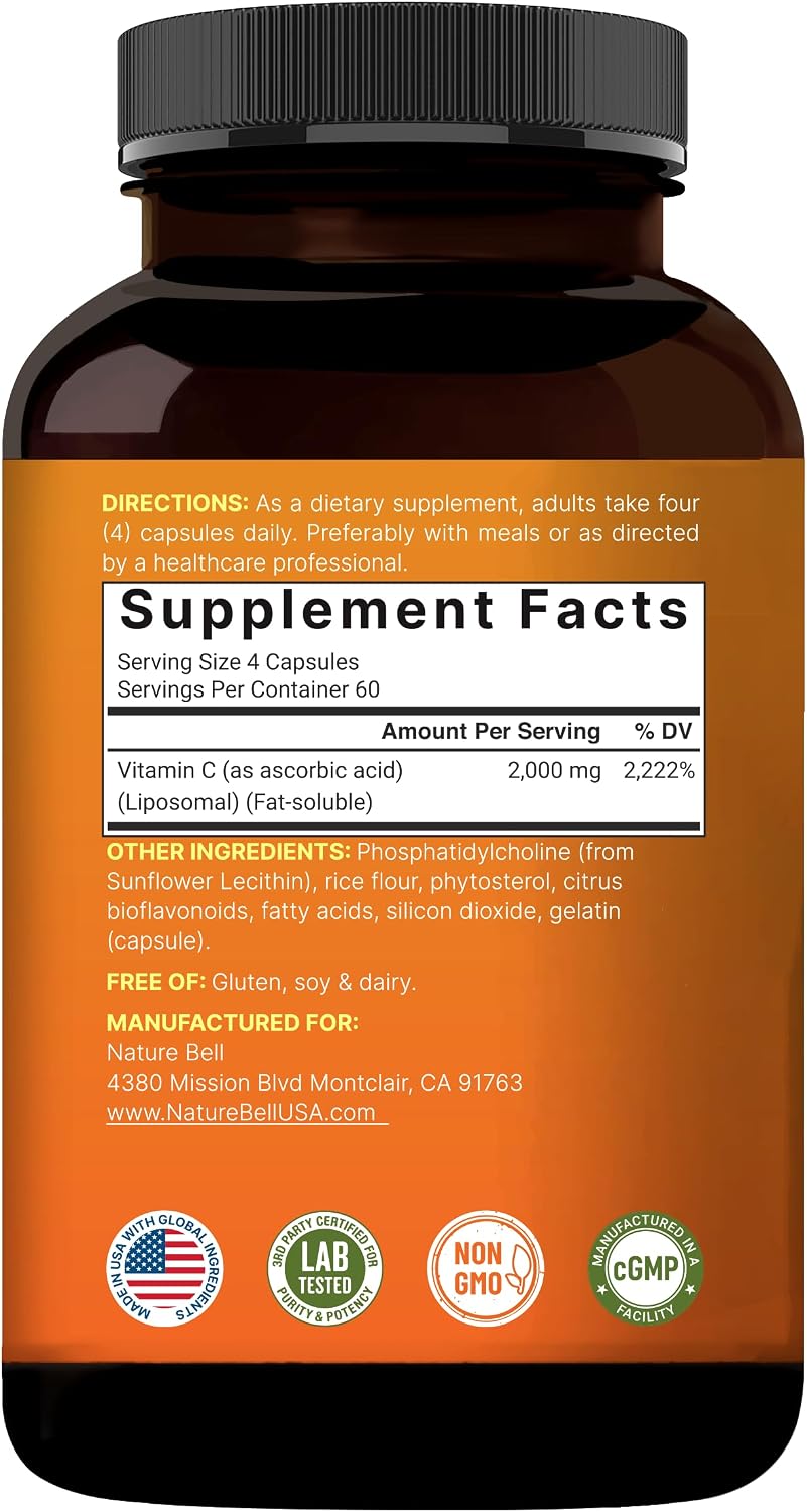 NatureBell Liposomal Vitamin C 2,000mg Per Serving, 240 Cápsulas - Suplemento Diario de Vitamina C Liposomal