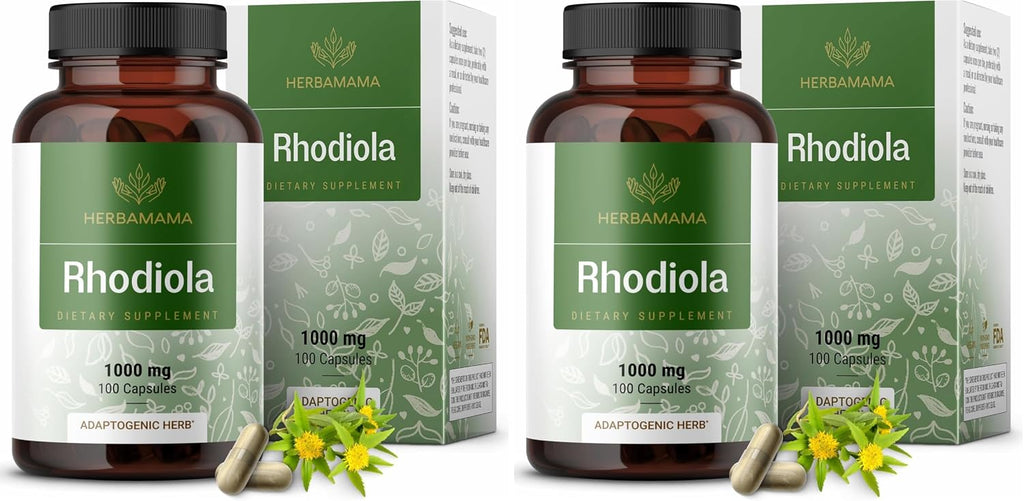 HERBAMAMA Rhodiola Rosea – 100 Cápsulas Veganas (50 Días)