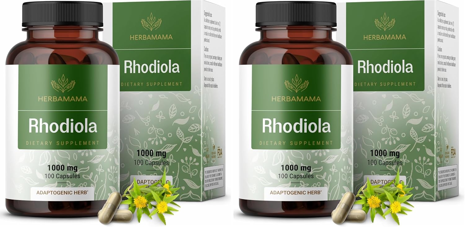 HERBAMAMA Rhodiola Rosea – 100 Cápsulas Veganas (50 Días)