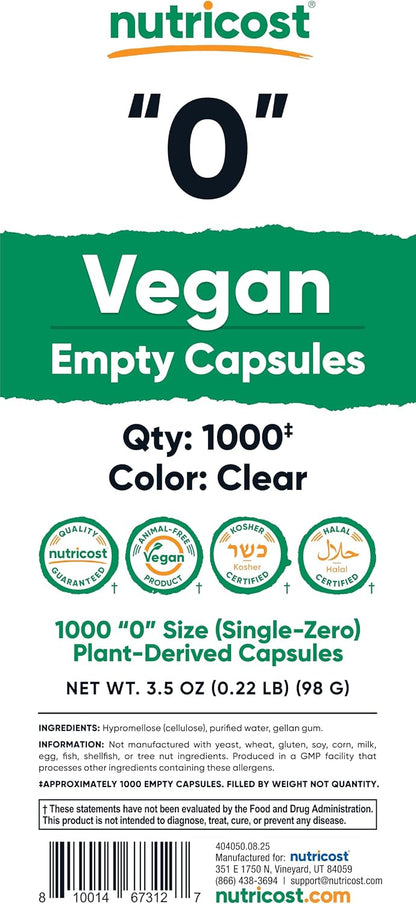 Nutricost Cápsulas Vacías Veganas Tamaño 0 – – No aptas para líquidos: diseñadas exclusivamente para materiales en – Image 5