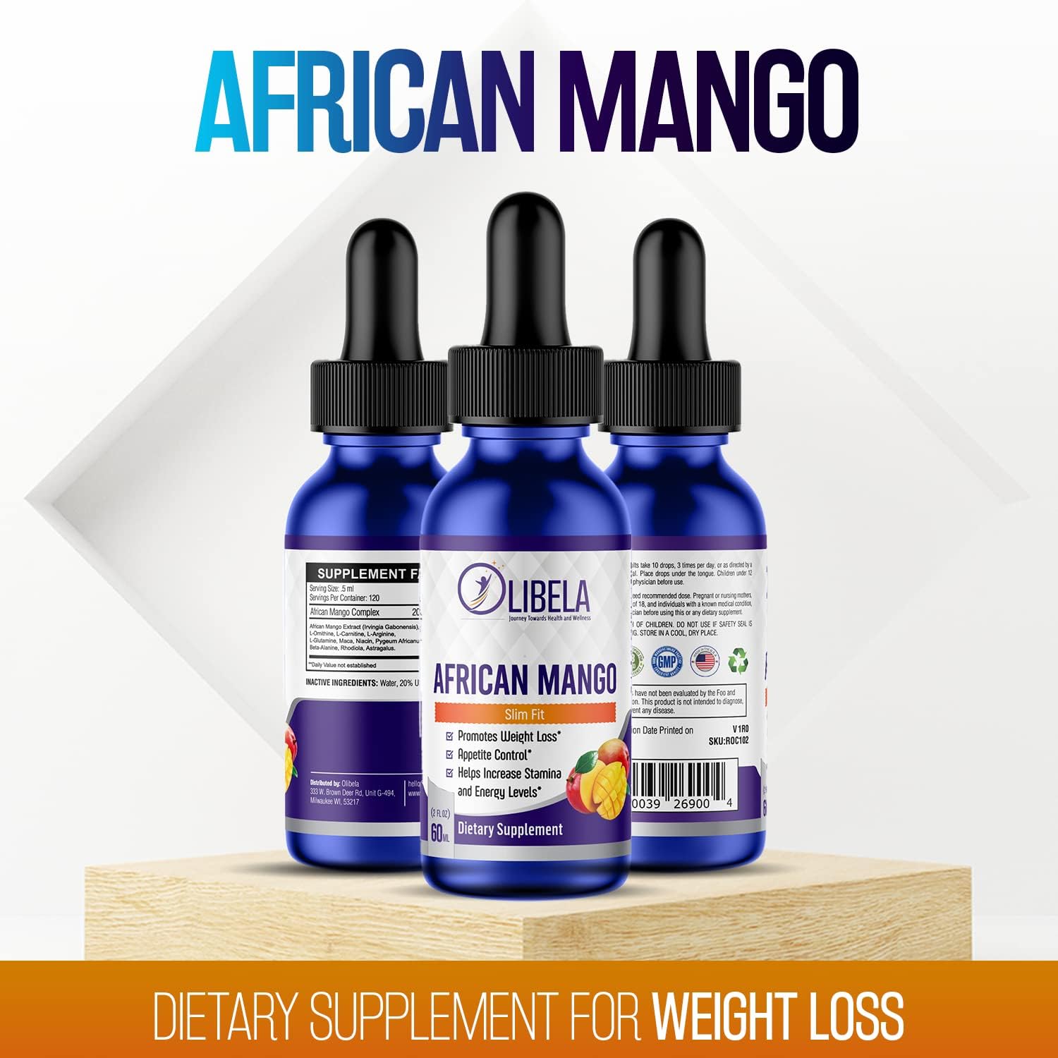 OLIBELA African Mango Gotas - Complejo Herbal 11-en-1 con Irvingia Gabonensis, L-Carnitina, Maca y Aminoácidos - Apoyo Metabólico - 60 ml