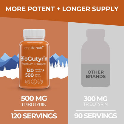 BioGutyrin – Tributyrina 500mg, Postbiótico para la Función Intestinal, 120 Cápsulas Vegetales – Image 3