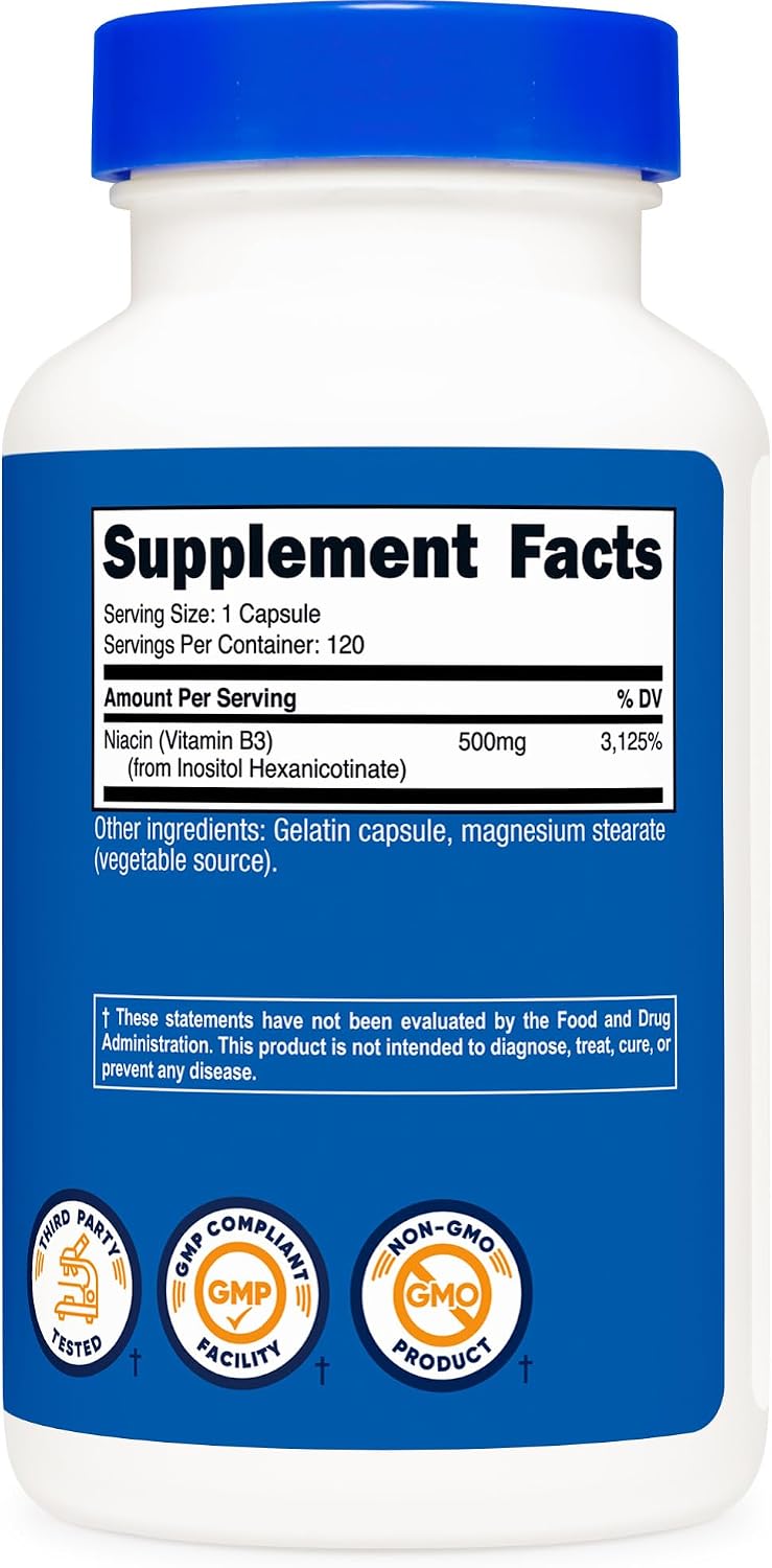 Nutricost Niacina Sin Enrojecimiento (Inositol Hexanicotinato) 500mg, 120 Cápsulas - Vitamina B3