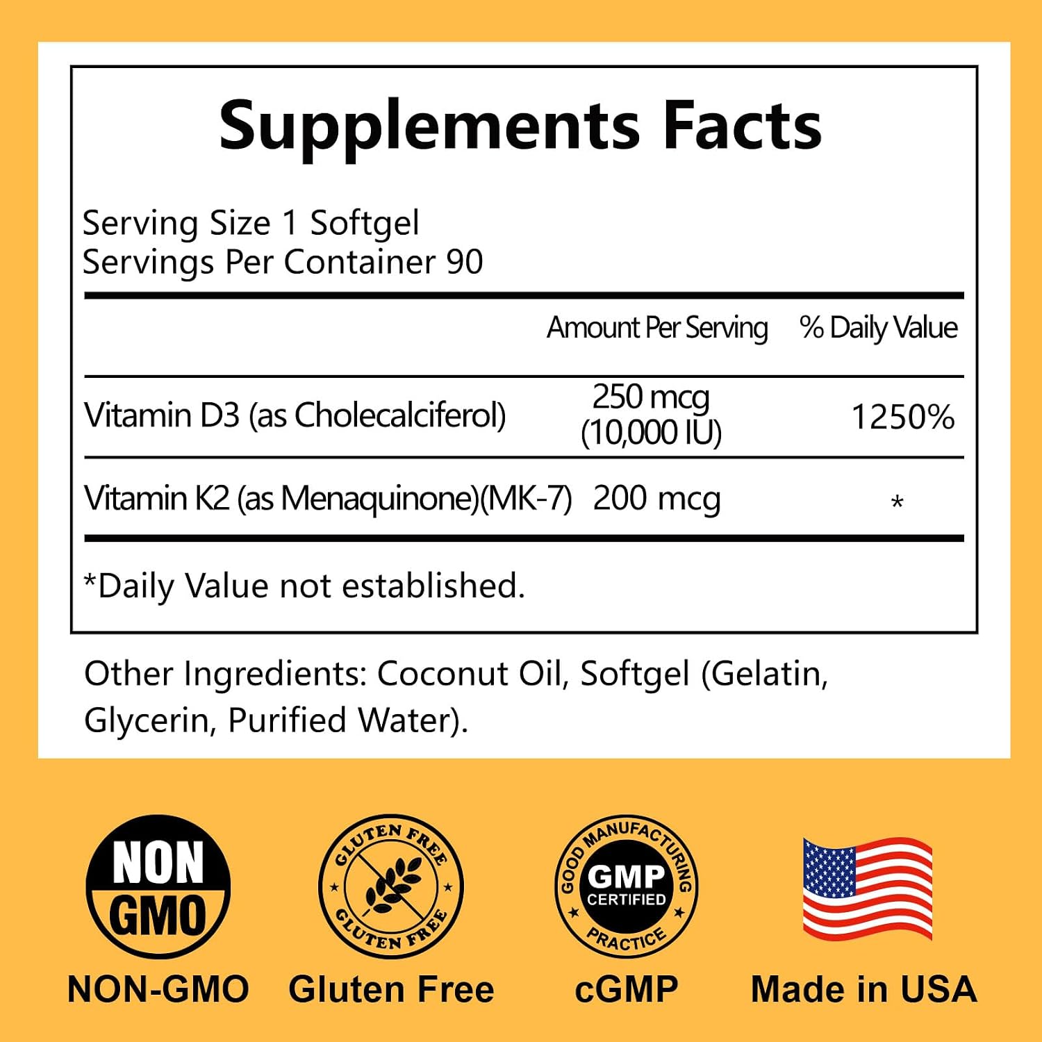 Novafun Vitamina D3 K2 10000 UI con Aceite de Coco, 90 Cápsulas Blandas