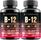 VITBOOST B12 Metilcobalamina 25000 mcg Complejo B con Colágeno y Hialurónico - Pack de 2