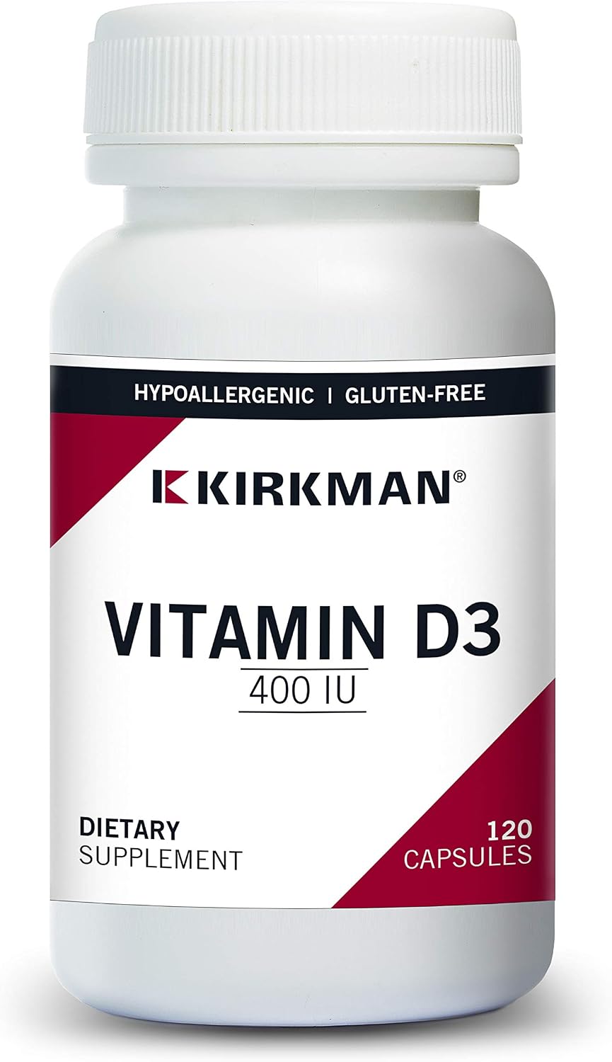 Kirkman Vitamina D-3 400 UI Cápsulas Hipoalergénicas, 120 Cápsulas