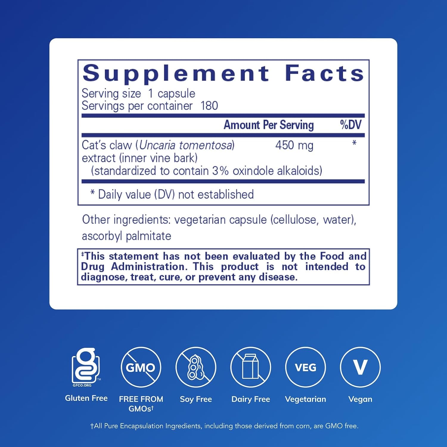 Pure Encapsulations Uña de Gato | 180 Cápsulas
