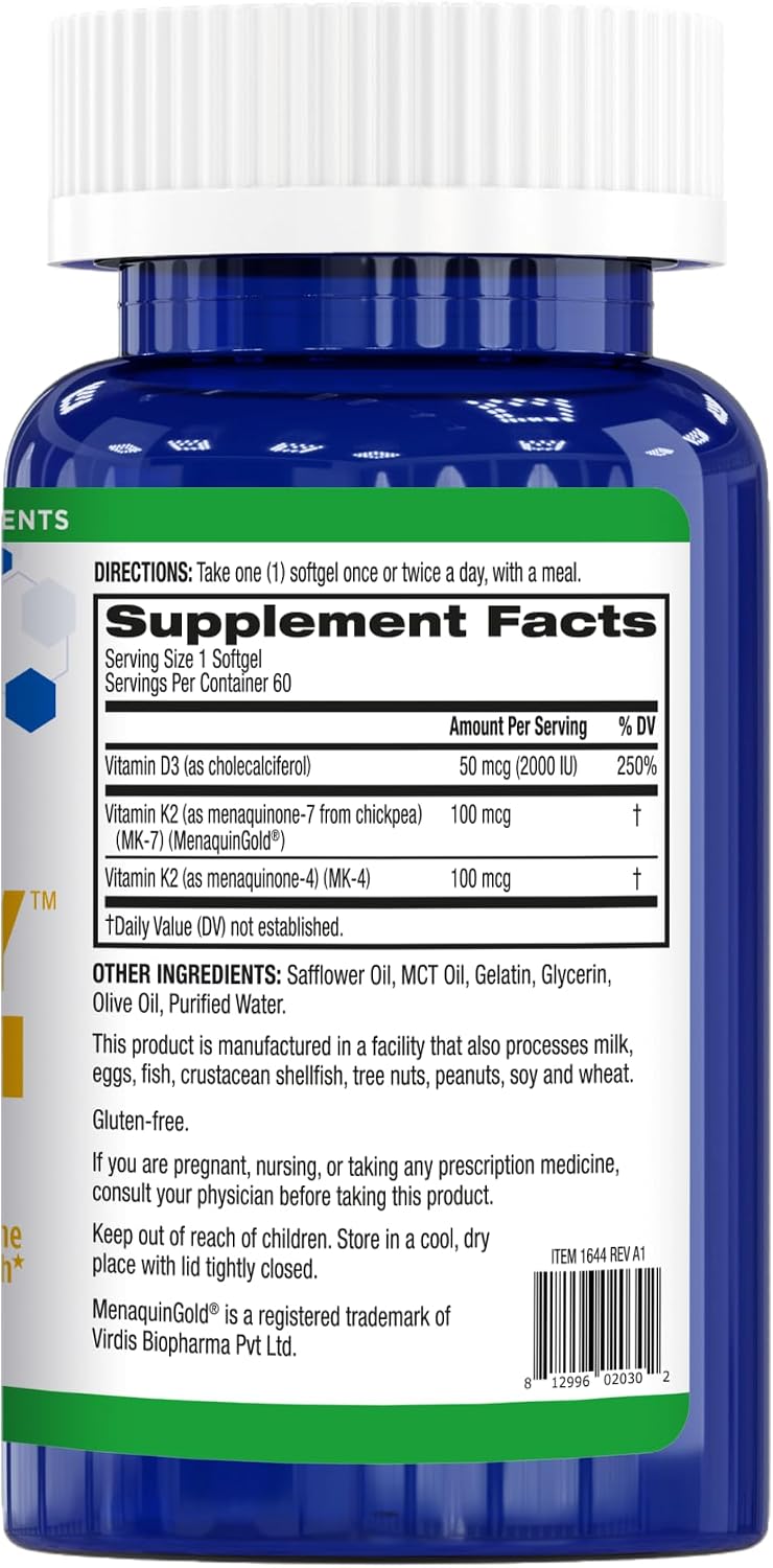 BioTrust Sol Joy – Vitamina D3 K2 de Alta Potencia (50 mcg)