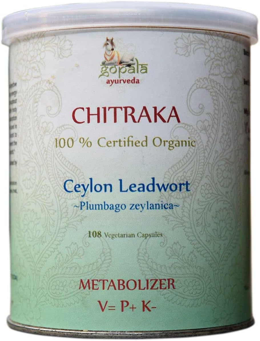 Chitraka Cápsulas (Certificado Orgánico USDA) Plumbago zeylanica - 108 Cápsulas Vegetales